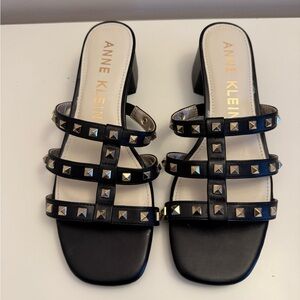 Anne Klein Black Studded Strap Sandals